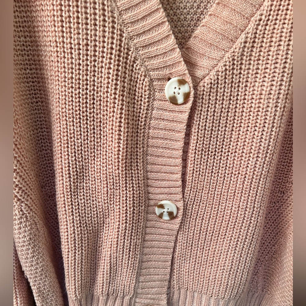 Freshman Pink Cardigan Sweater V-Neck Soft Ribbed Knit. Size XL - Picture 2 of 6
